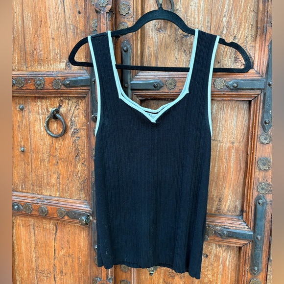 Halston Heritage Tops - Halston Heritage Black Sweater Tank Top with White Edging